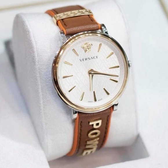 Versace Women\'s Brown Analogue Leather Watch! NEW main image 4